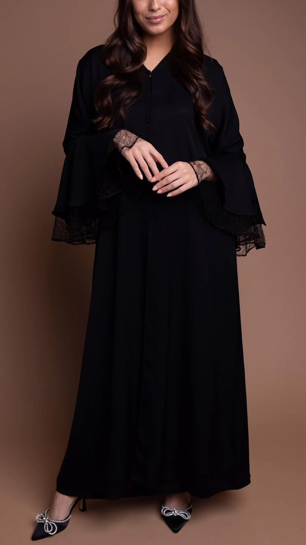CELINA LACED ABAYA DRESS - BLACK