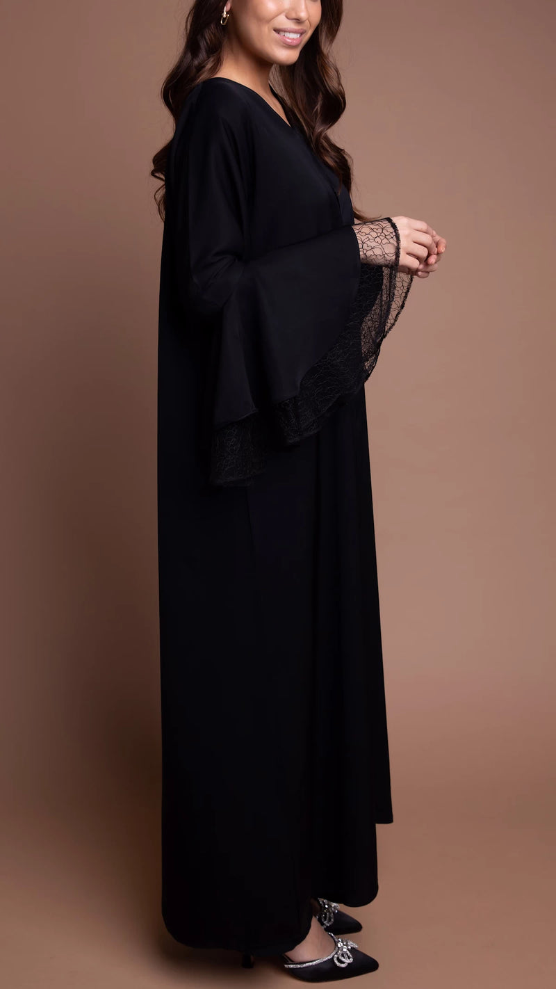 CELINA LACED ABAYA DRESS - BLACK